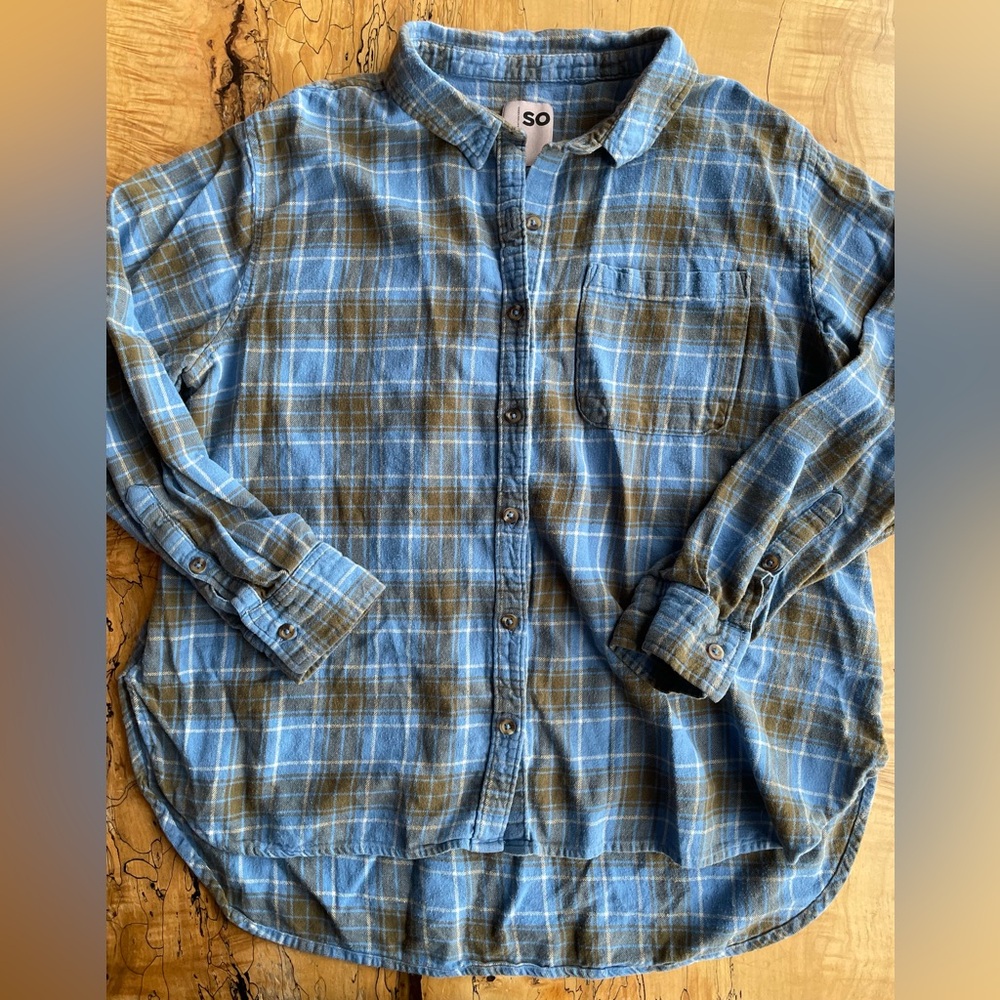 SO Blue and Olive Plaid Shirt
